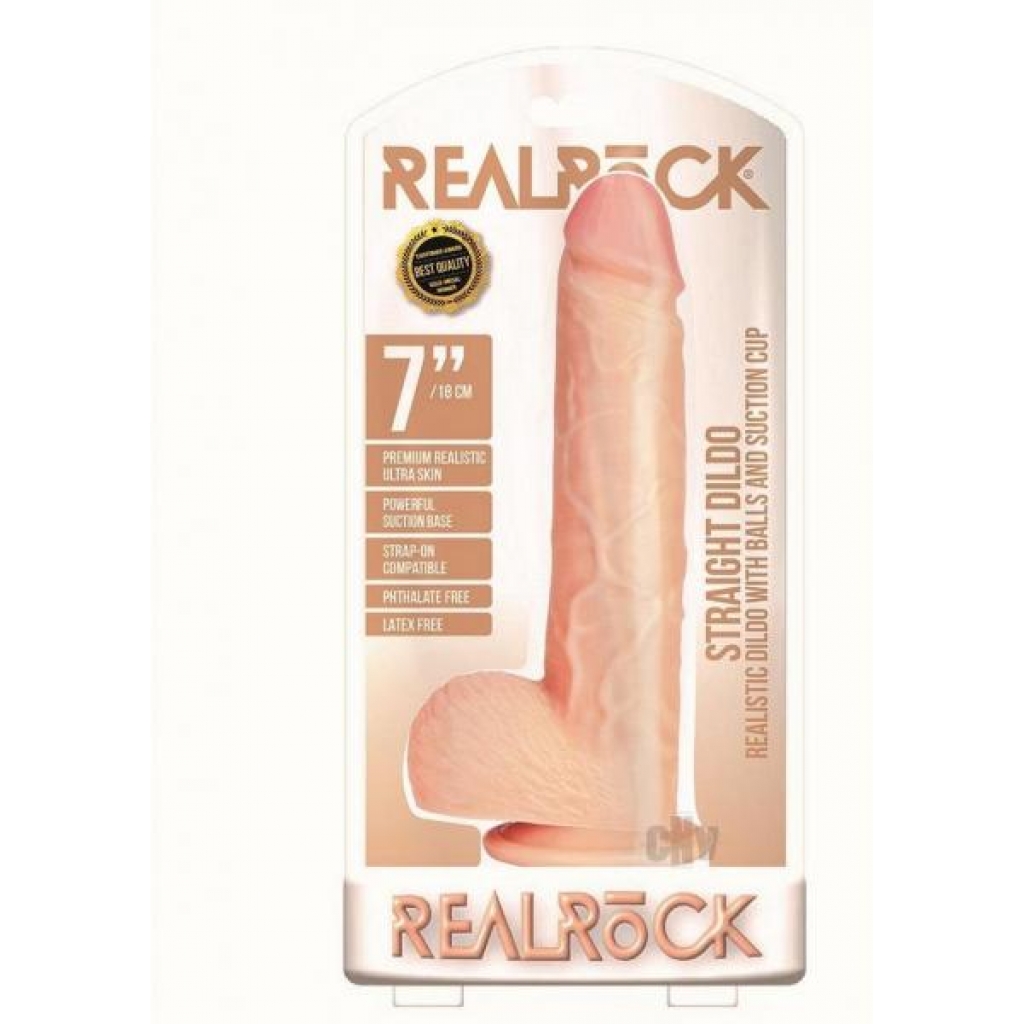 Realrock Straight W/balls 7 Vanilla - Realistic Dildos & Dongs