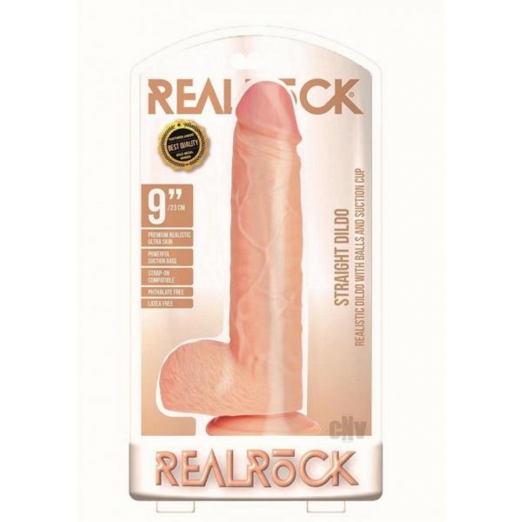 Realrock Straight W/balls 9 Vanilla - Realistic Dildos & Dongs