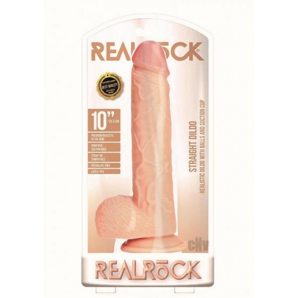 Realrock Straight W/balls 10 Vanilla - Realistic Dildos & Dongs