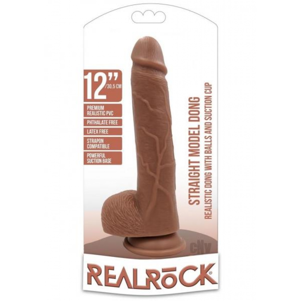 Realrock Straight W/balls 12 Tan - Realistic Dildos & Dongs