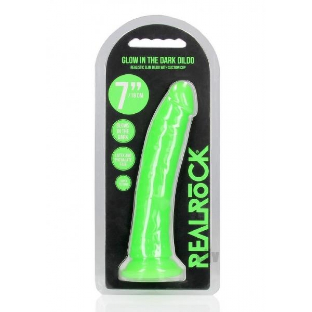 Realrock Slim Dildo 7 Gitd Green - Realistic Dildos & Dongs