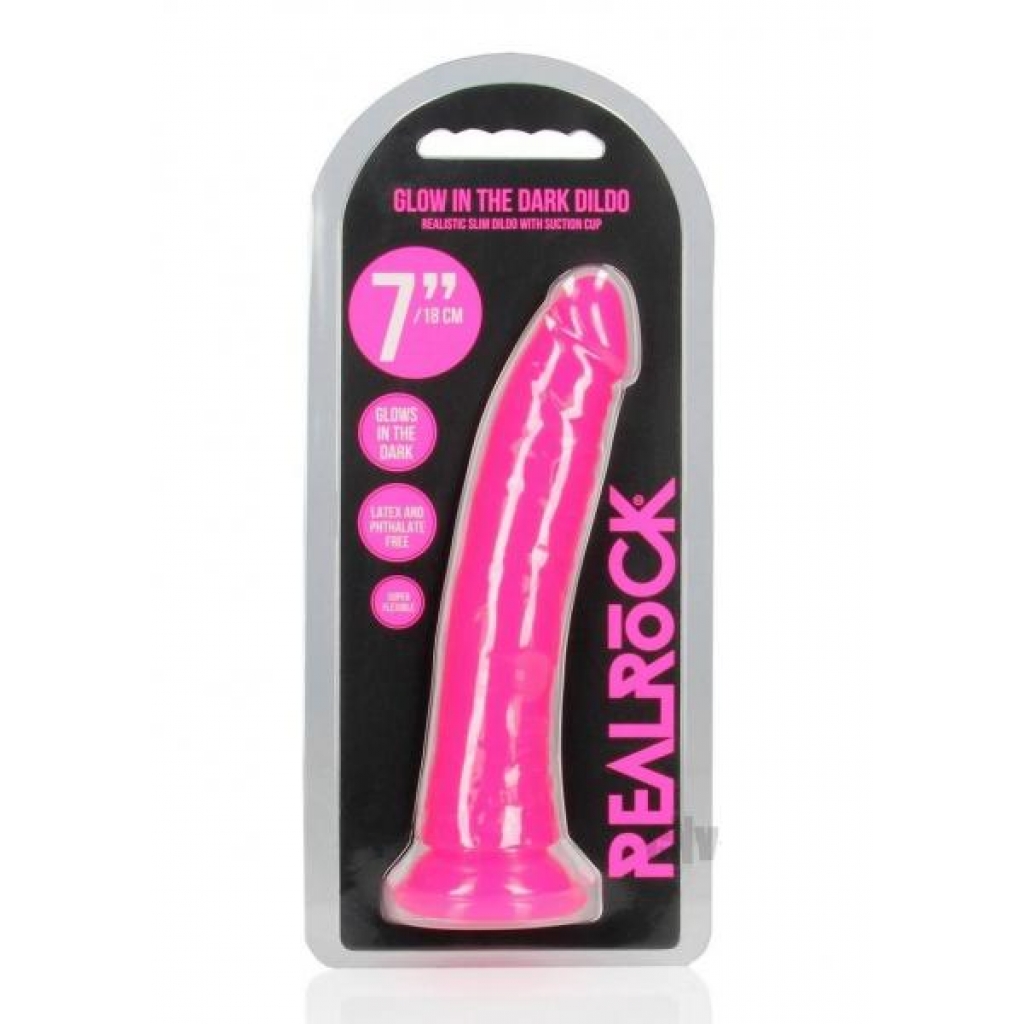 Realrock Slim Dildo 7 Gitd Pink - Realistic Dildos & Dongs