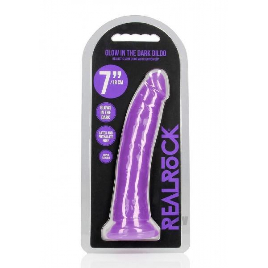 Realrock Slim Dildo 7 Gitd Purple - Realistic Dildos & Dongs