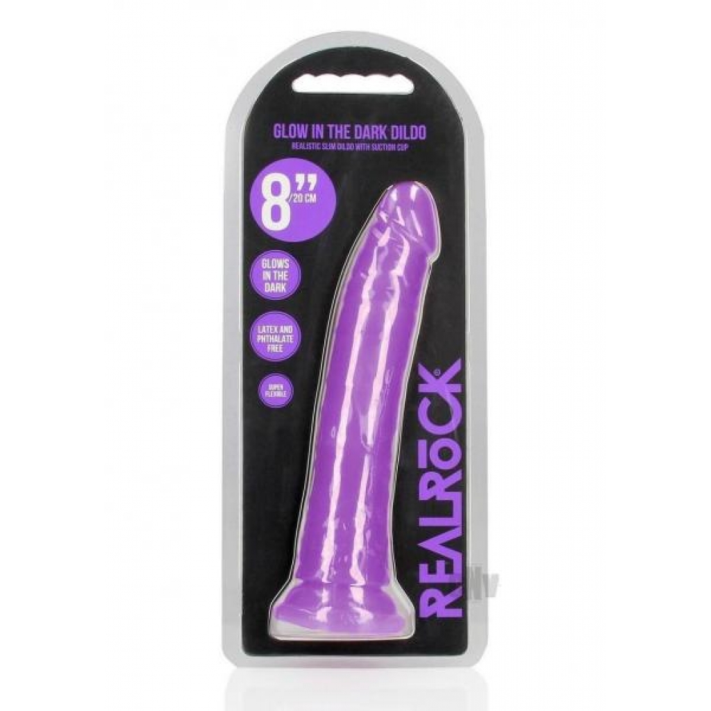 Realrock Slim Dildo 8 Gitd Purple - Realistic Dildos & Dongs