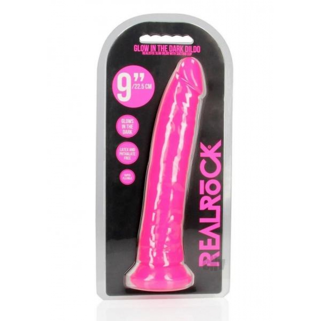 Realrock Slim Dildo 9 Gitd Pink - Realistic Dildos & Dongs