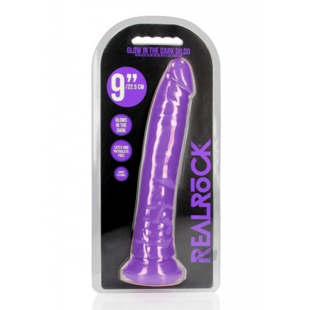 Realrock Slim Dildo 9 Gitd Purple - Realistic Dildos & Dongs