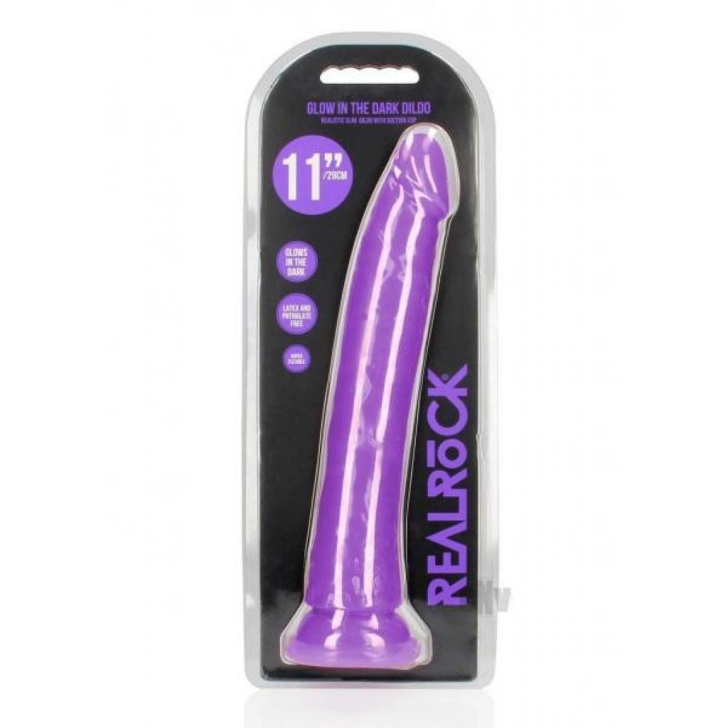 Realrock Slim Dildo 11 Gitd Purple - Realistic Dildos & Dongs