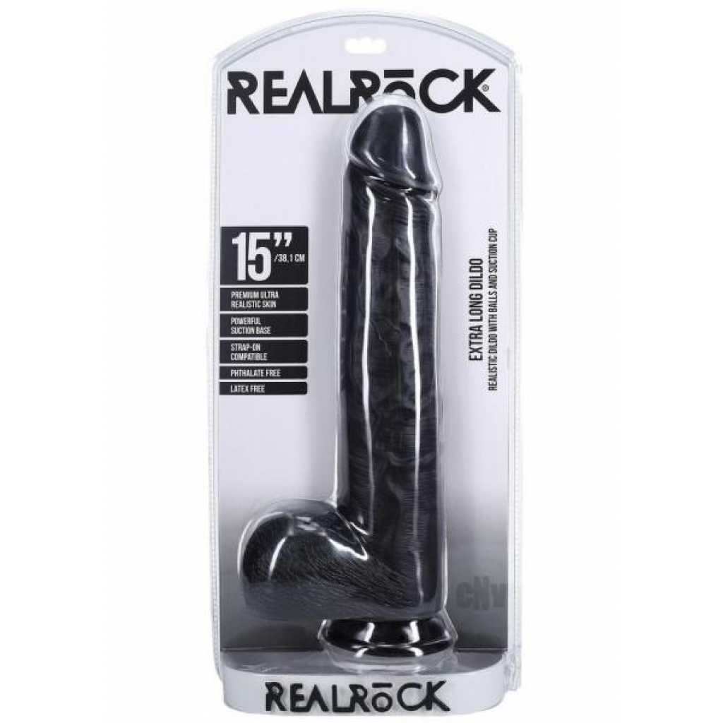 Realrock Xl Straight W Balls 15 Black - Extreme Dildos