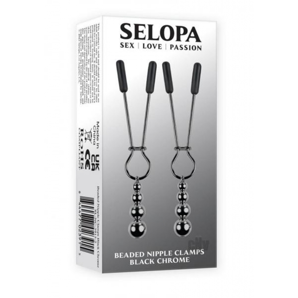 Selopa Beaded Nipple Clamps Blk Chrm - Nipple Clamps