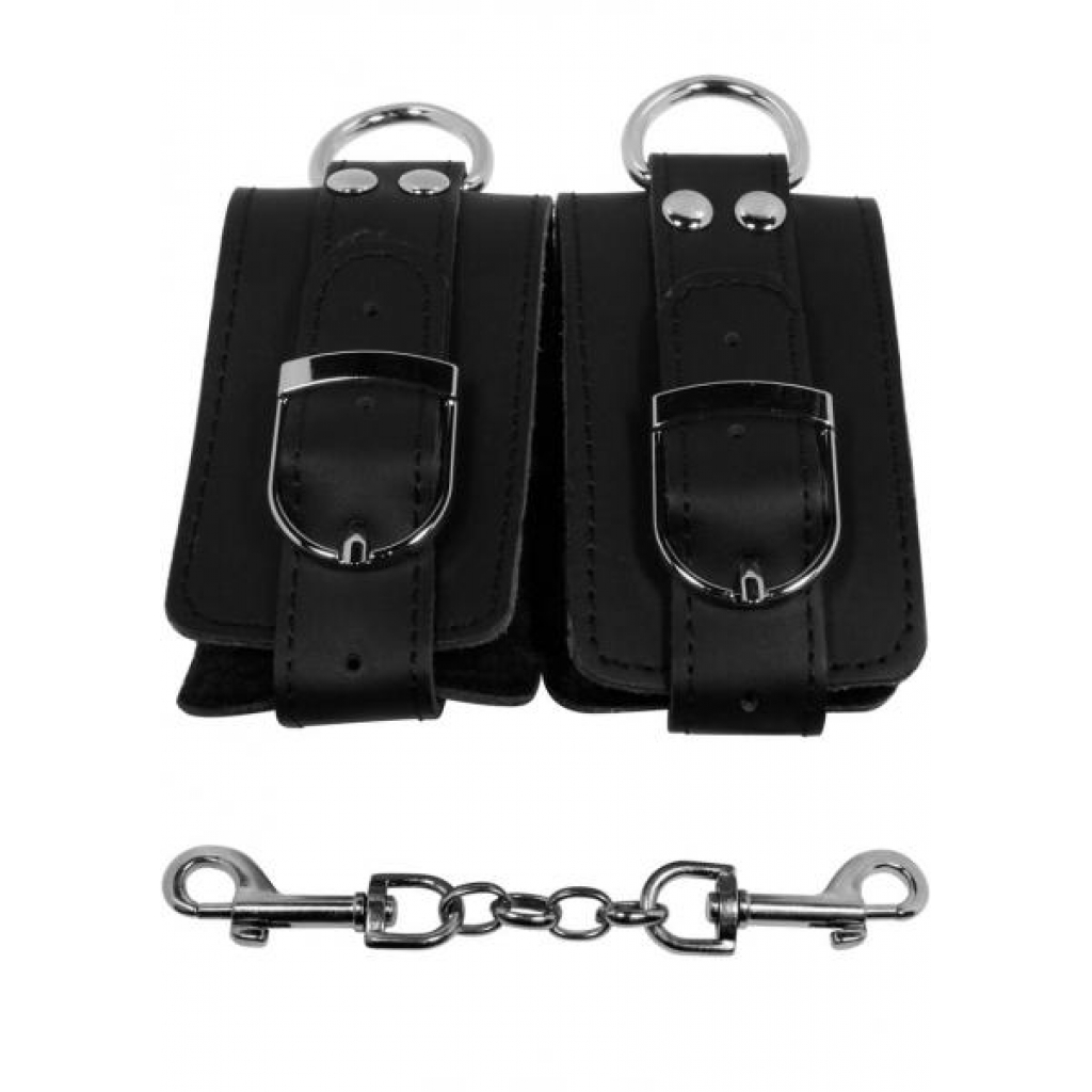 Strapped Plush Restraints Black - Handcuffs