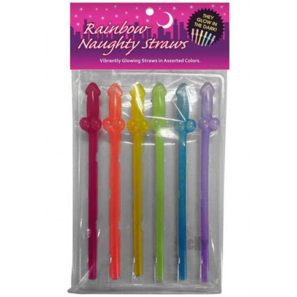 Gitd Rainbow Naughty Straws 6pk - Serving Ware