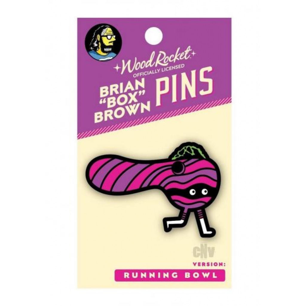 Box Brown Running Bowl Enamel Pin - Gag & Joke Gifts