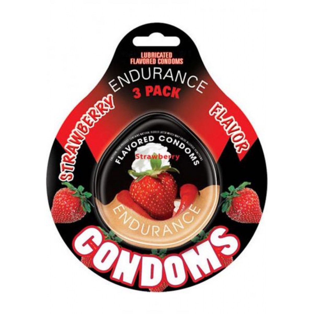 Lubricated Strawberry Flavored Endurance Condoms - 3 Pack