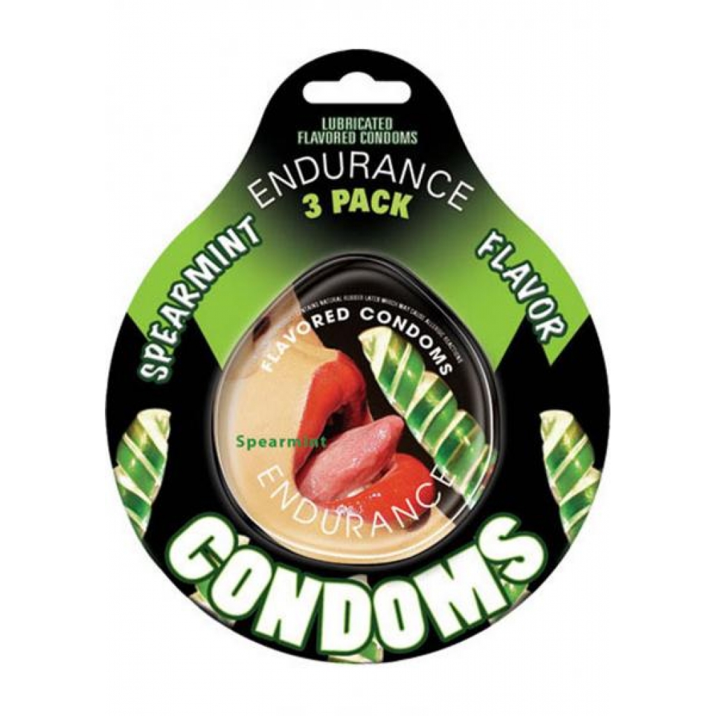 Lubricated Spearmint Flavored Endurance Condoms - 3 Pack