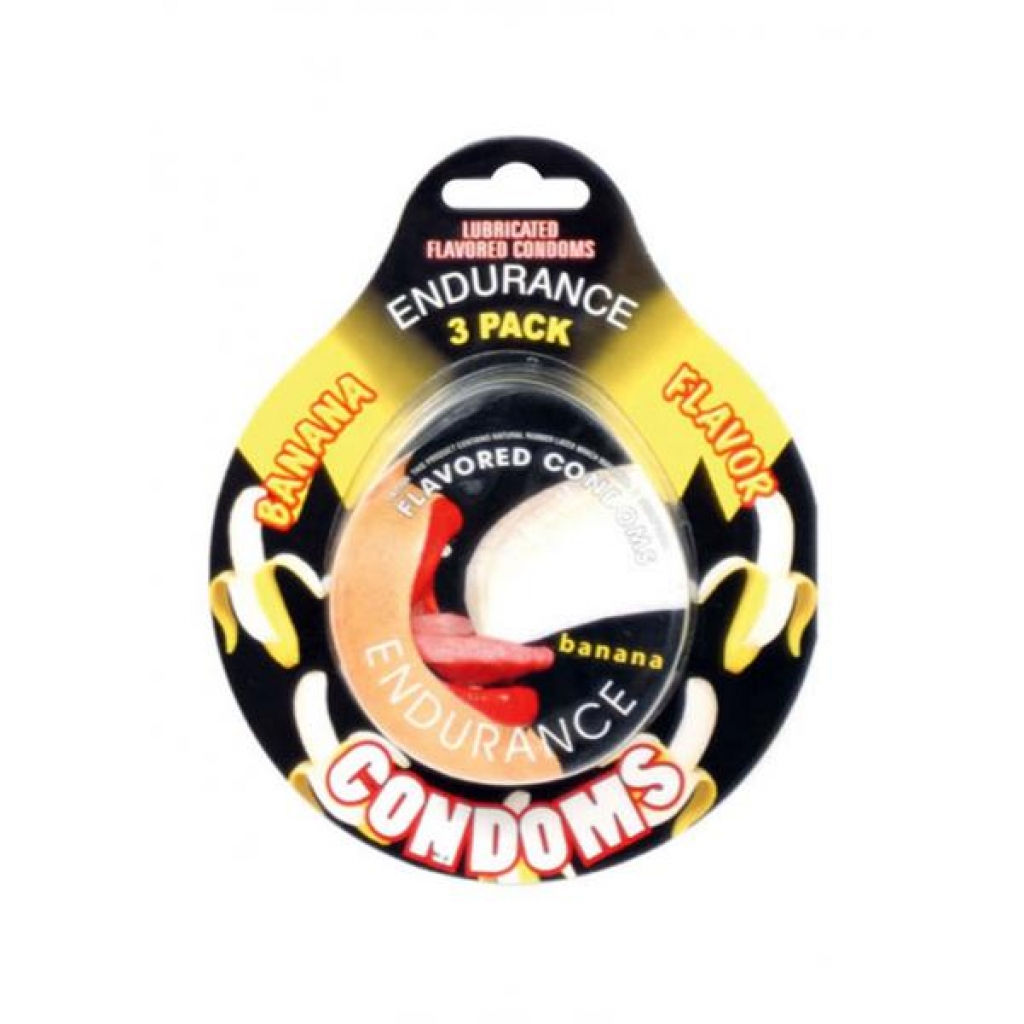 Lubricated Flavored Endurance Condoms 3 Per Pack Banana - Condoms