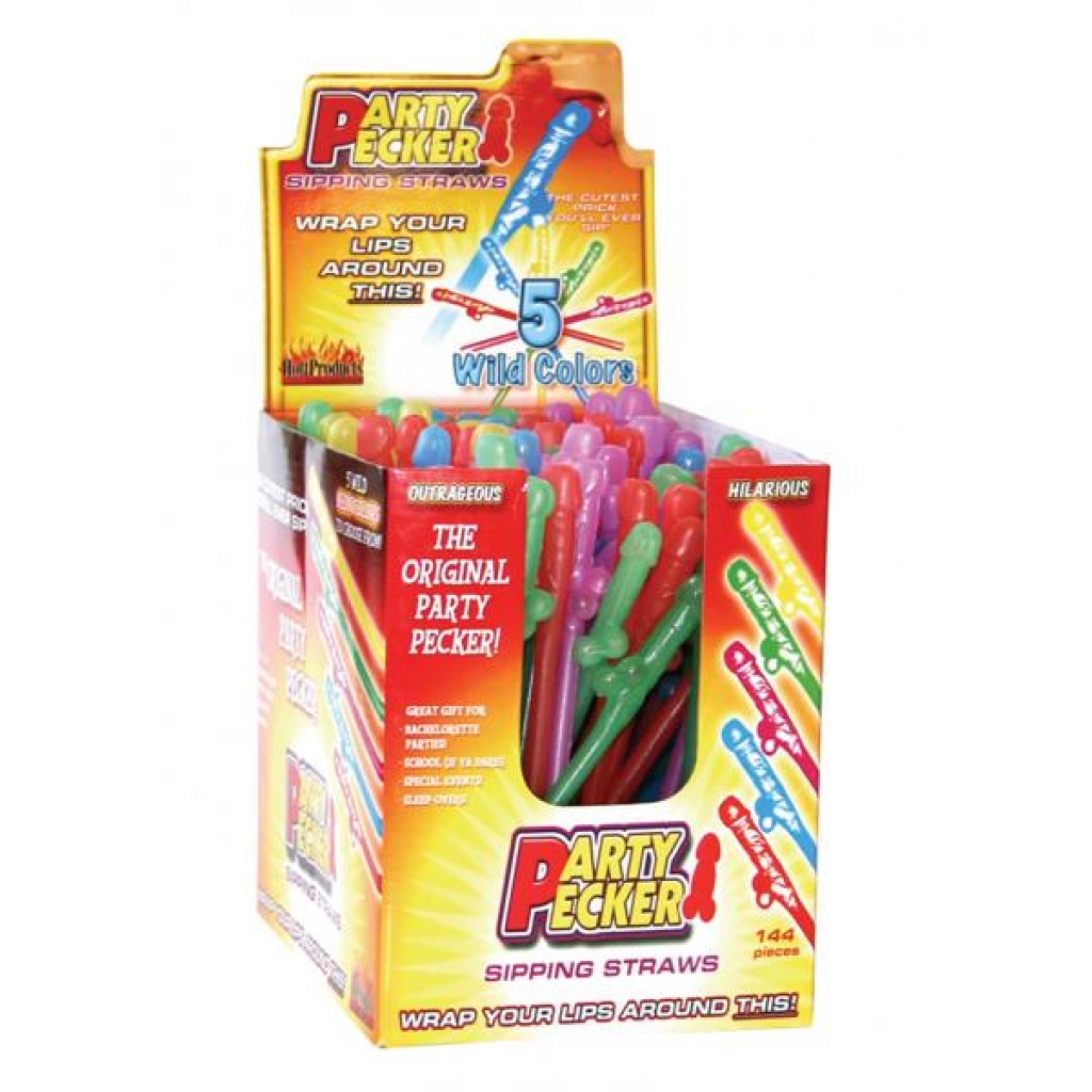 Party Pecker Sipping Straws Assorted Colors 144 Per Display - Serving Ware