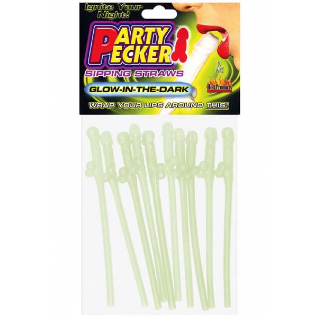 Party Pecker Sipping Straws Glow In The Dark 10 Pack - Serving Ware