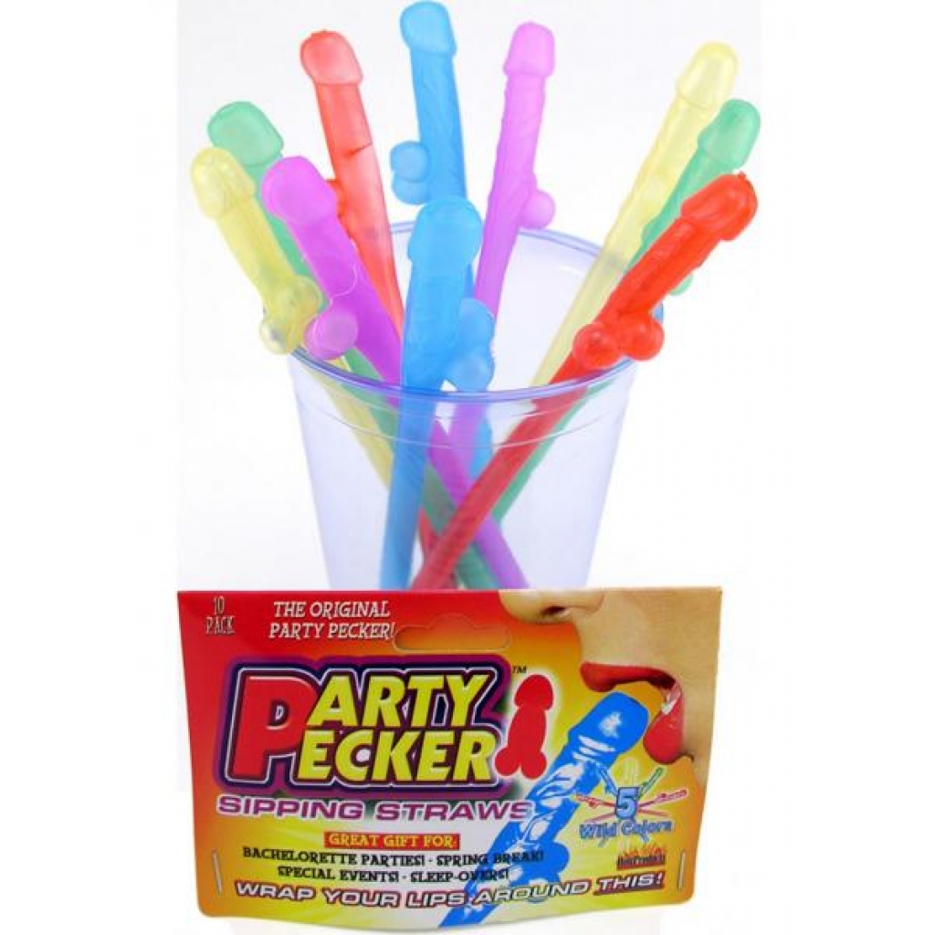 Party Pecker Sipping Straws Assorted Colors 10 Per Pack - Serving Ware