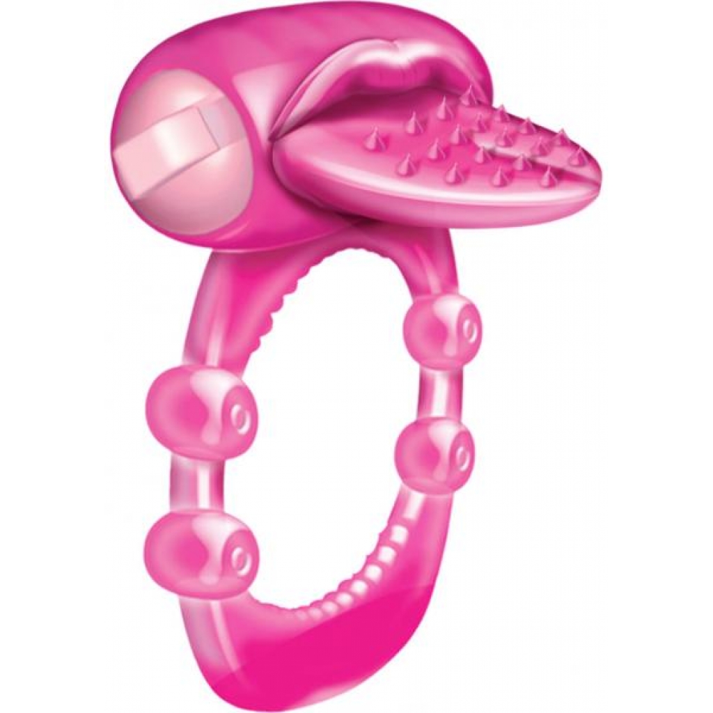 Nubbie Tongue Vibrating Silicone Cock Ring Waterproof Magenta - Couples Vibrating Penis Rings