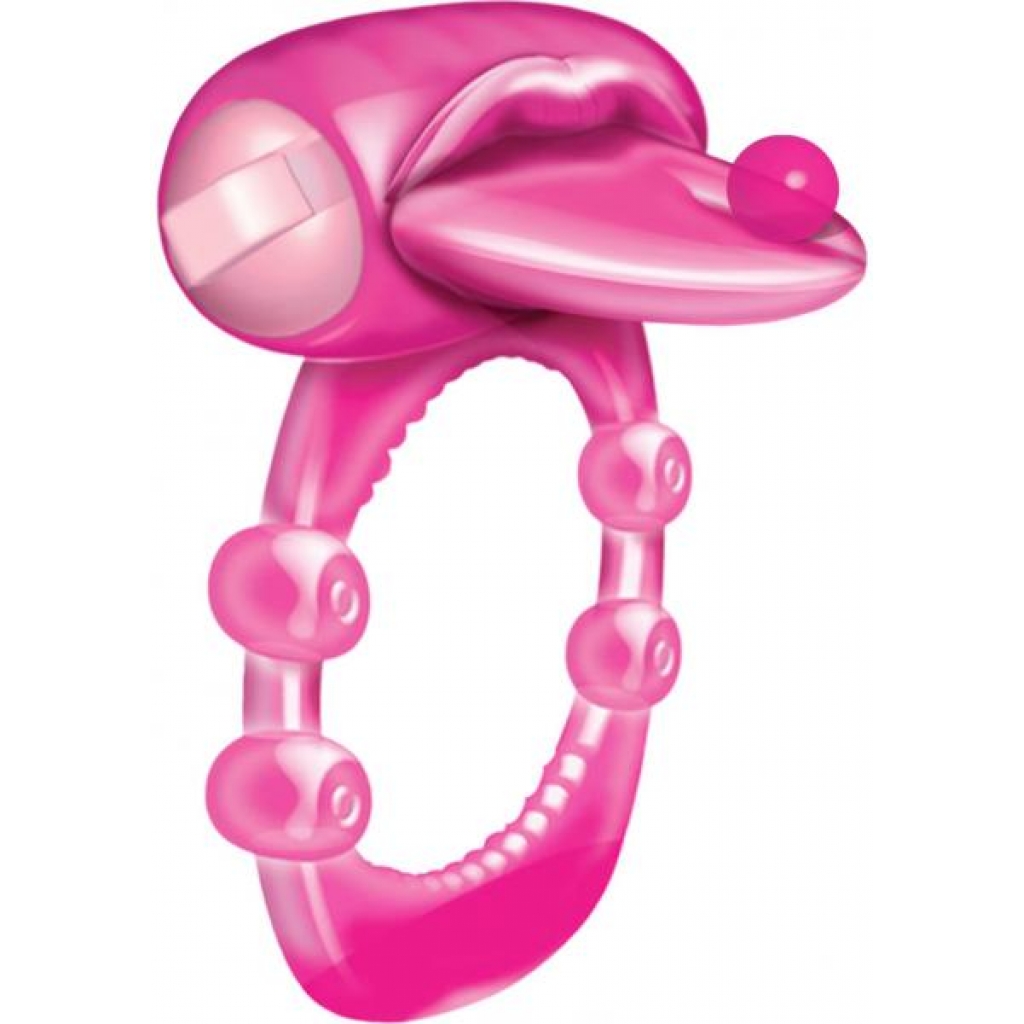 Pierced Tongue Vibrating Silicone Cock Ring Waterproof Magenta - Couples Vibrating Penis Rings