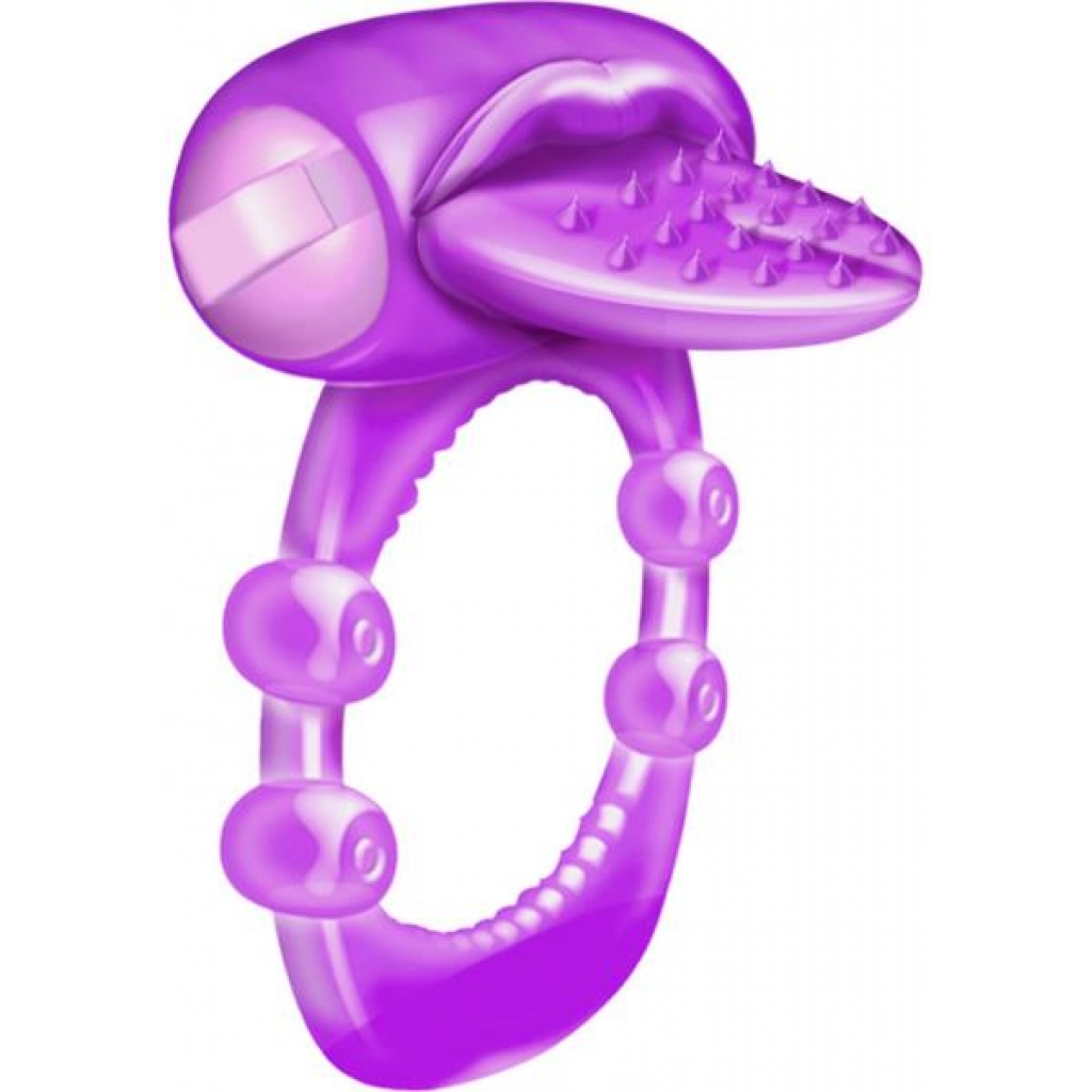 Nubbie Tongue Vibrating Silicone Cock Ring Waterproof Purple - Couples Vibrating Penis Rings