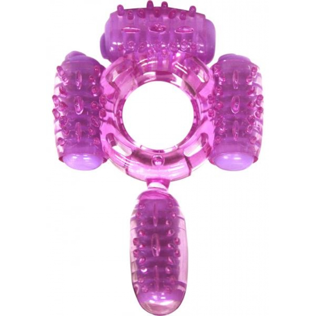 Humm Dinger Super Quad Vibrating Cock Ring Purple - Couples Vibrating Penis Rings