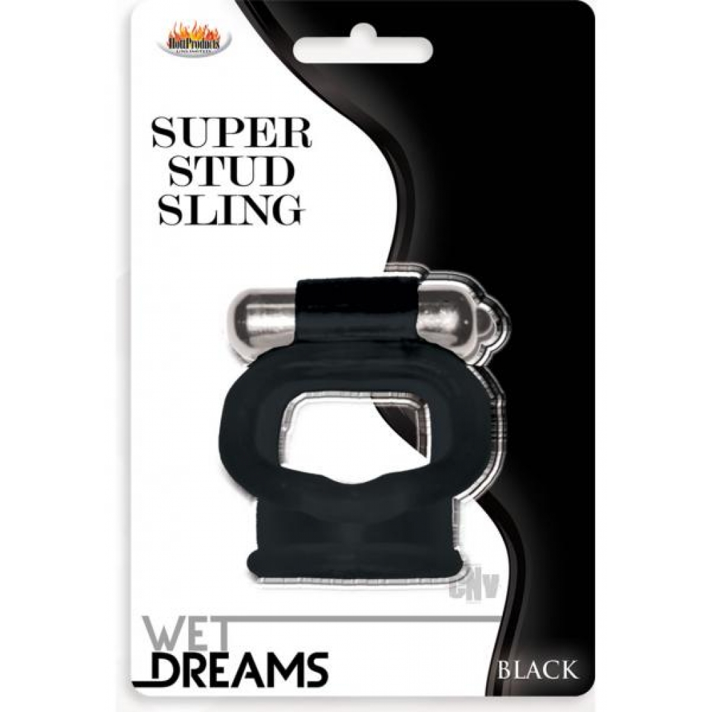 Wet Dreams Vibrating Super Stud Sling Black - Couples Vibrating Penis Rings