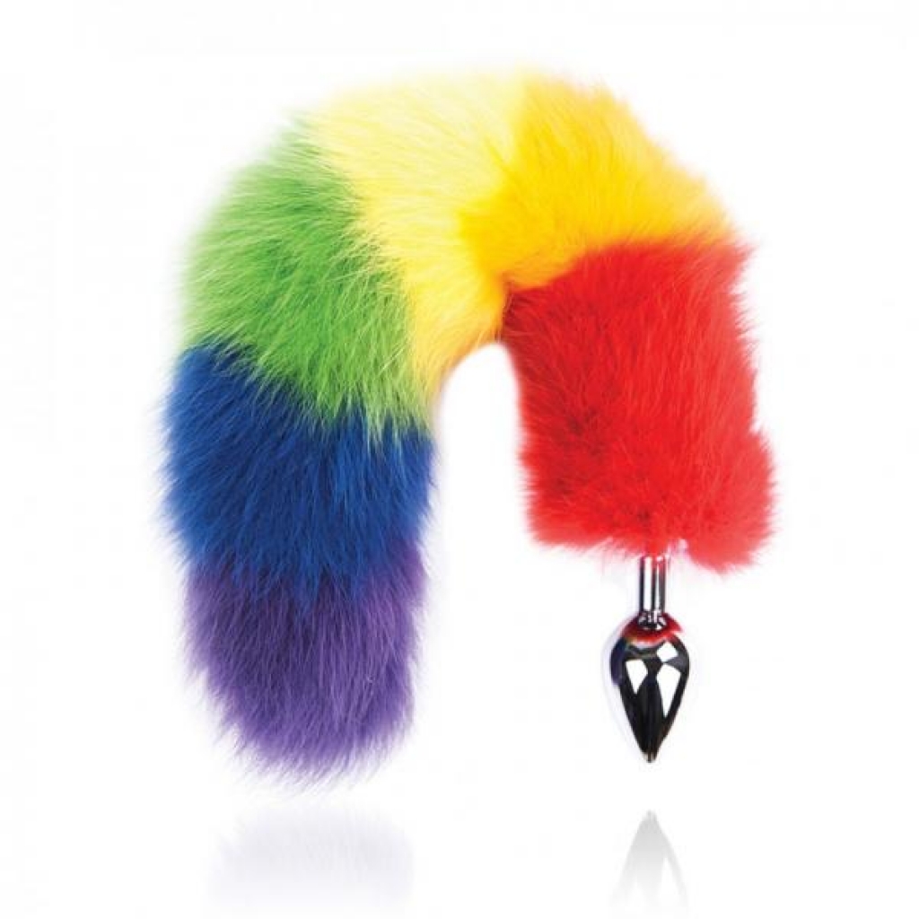 Rainbow Foxy Tail with Stainless Steel Butt Plug - Anal Plugs