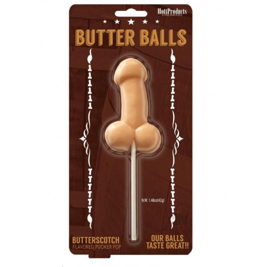 Butter Balls Butterscotch Flavored Pecker Pop - Adult Candy and Erotic Foods