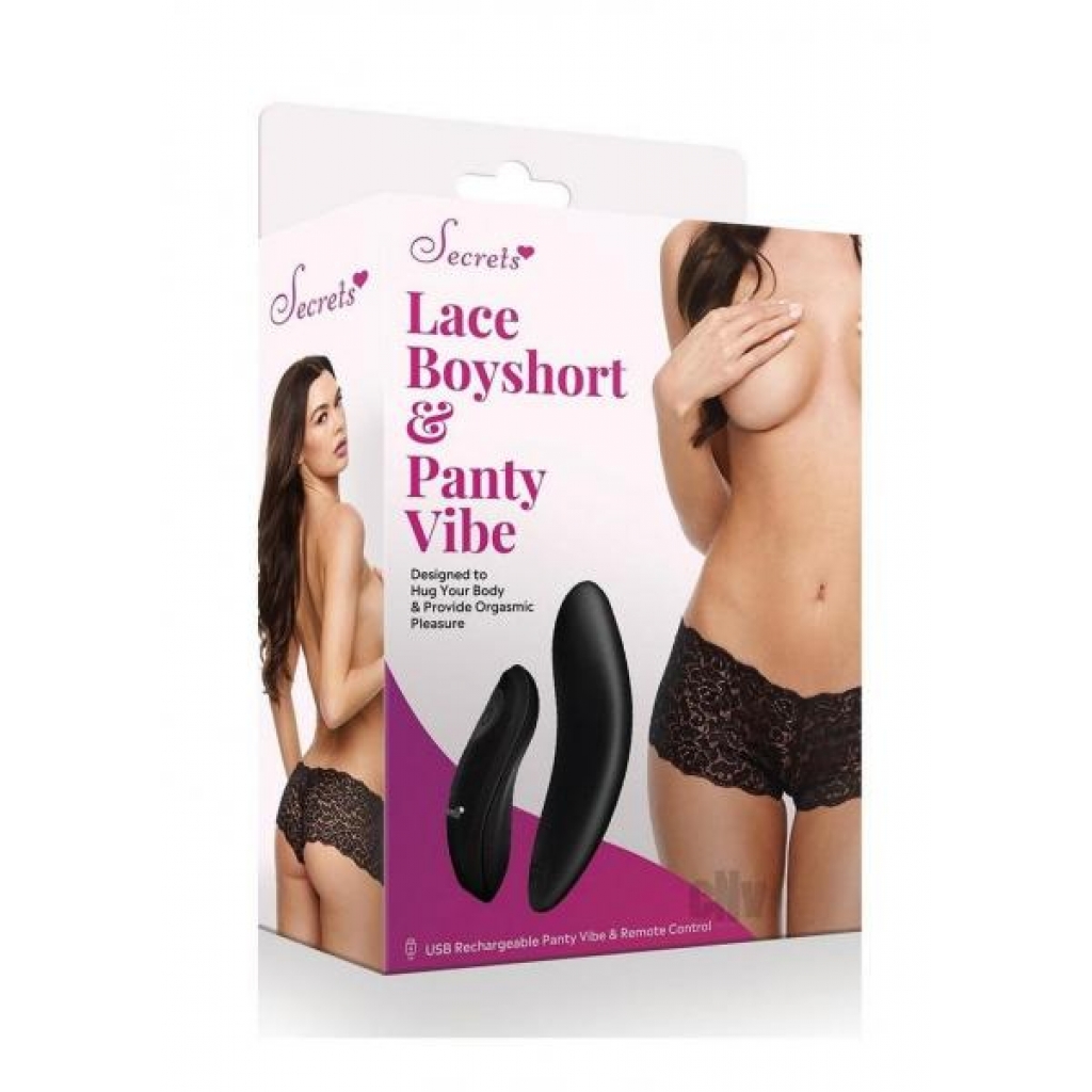 Secret Lace Boyshort Remote O/s Black - Vibrating Panties