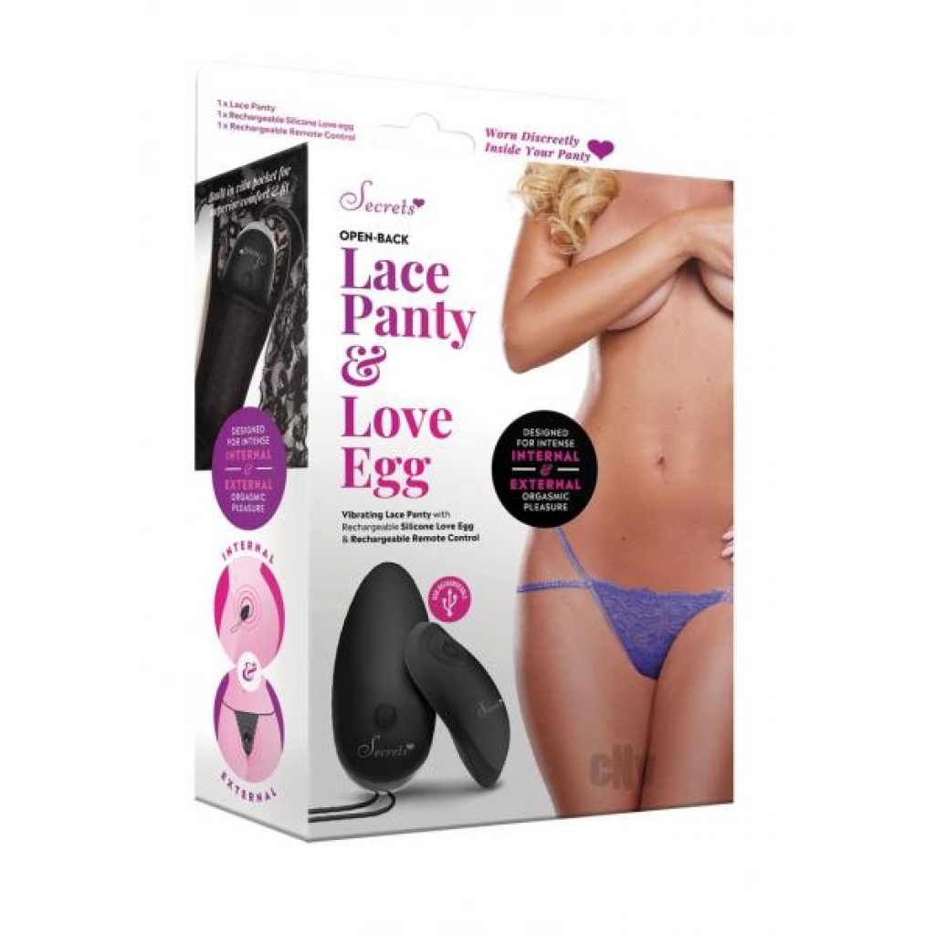 Secret Open Back Lace Panty Egg Purple - Vibrating Panties