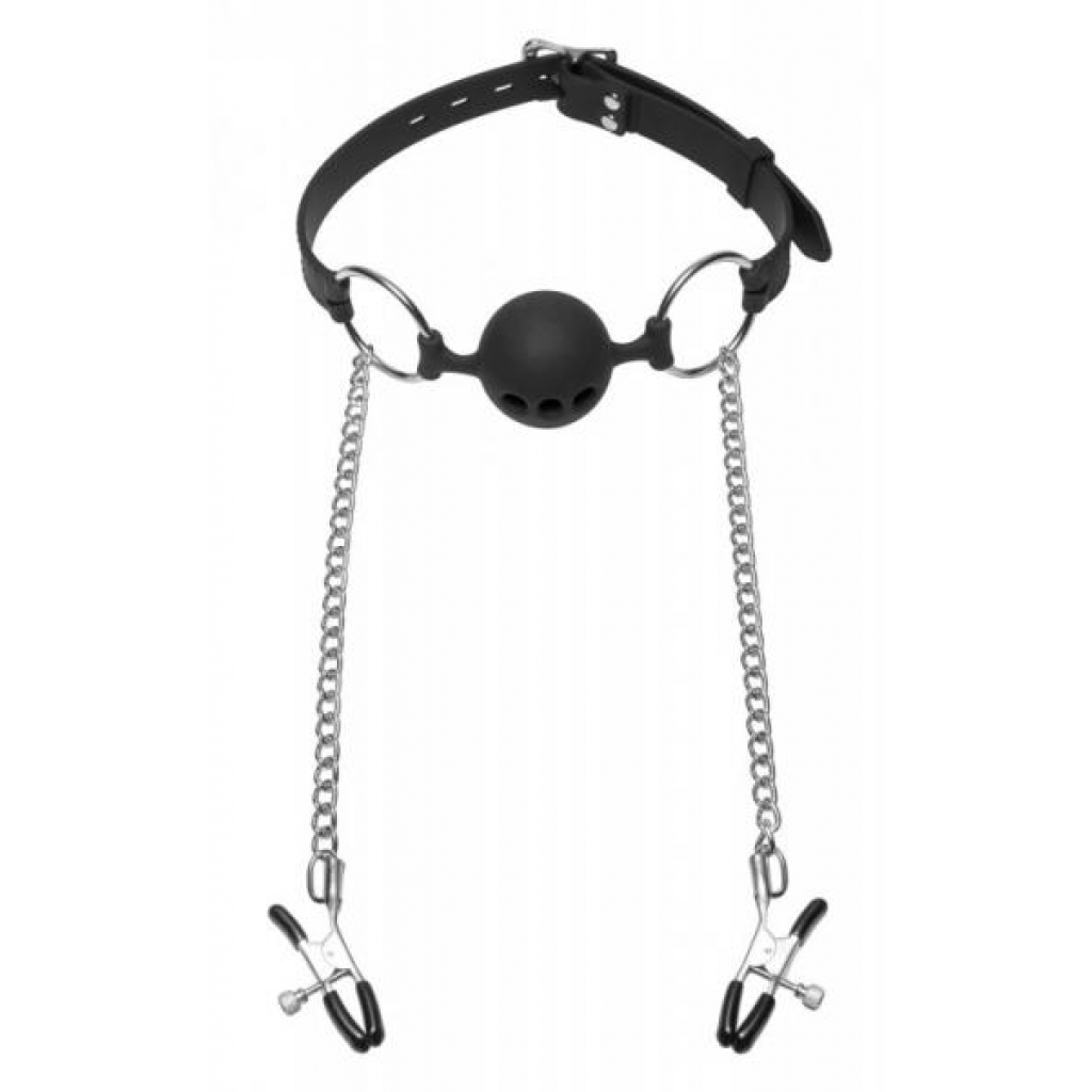 Hinder Breathable Ball Gag Nipple Clamps