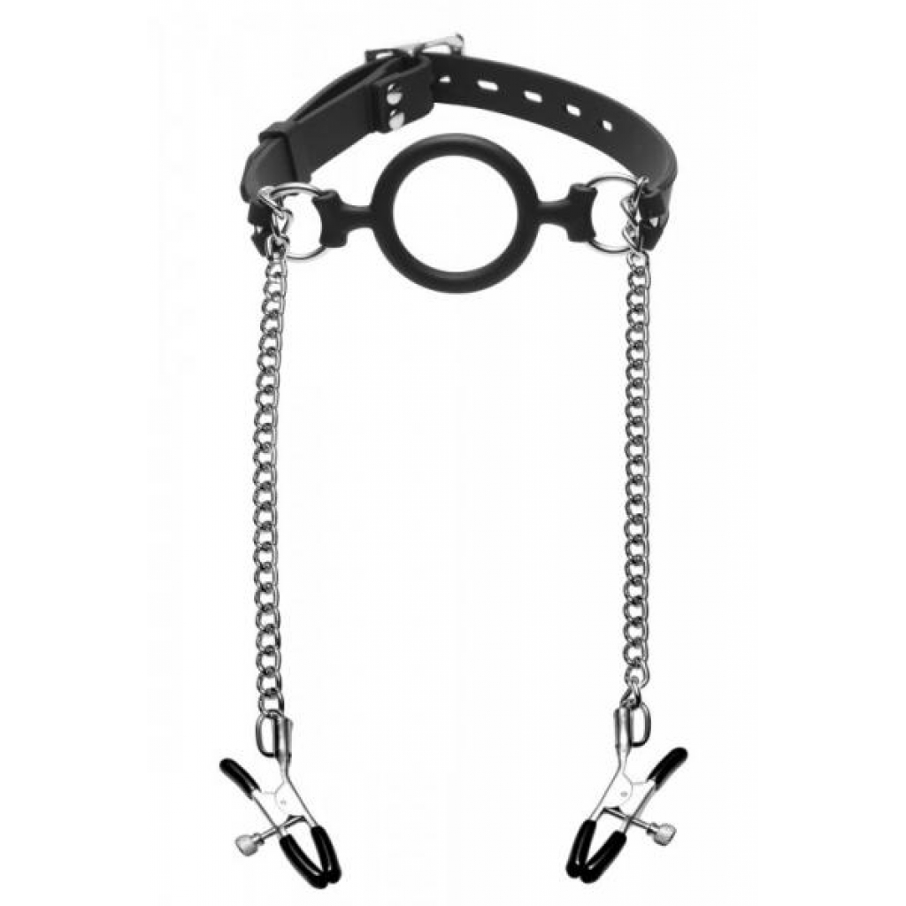 Mutiny Silicone O-Ring Gag Nipple Clamps Black - Ball Gags