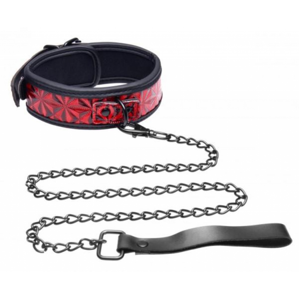 Chained Collar With Leash Red Black - Collars & Leashes