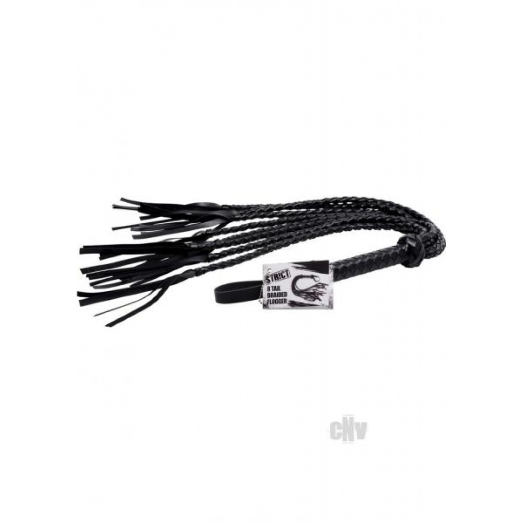 8 Tail Braided Flogger Black Leather - Floggers