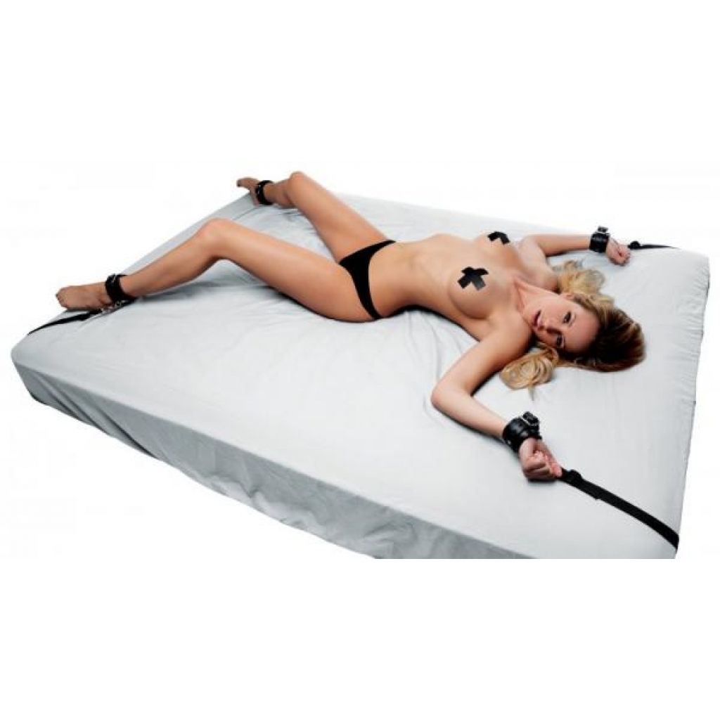 Deluxe Bed Restraint Kit Black Leather - Babydolls & Slips