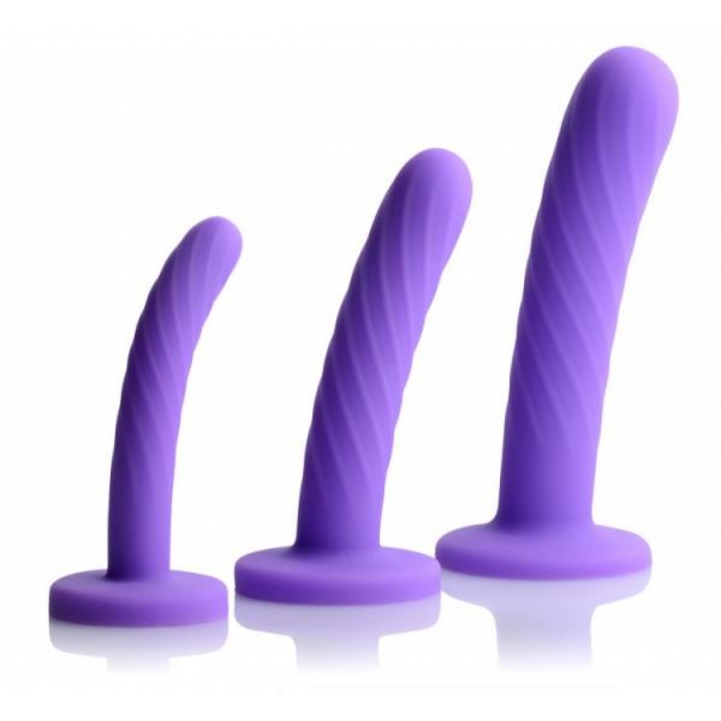 Tri-Play Silicone Dildo 3 Piece Set Purple - G-Spot Dildos