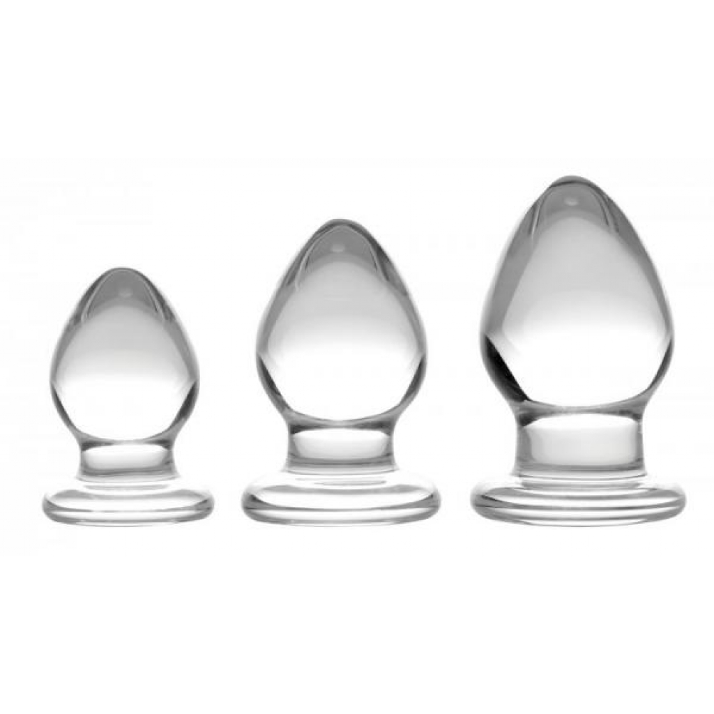 Triplets 3 Piece Glass Anal Plug Kit Clear - Anal Trainer Kits