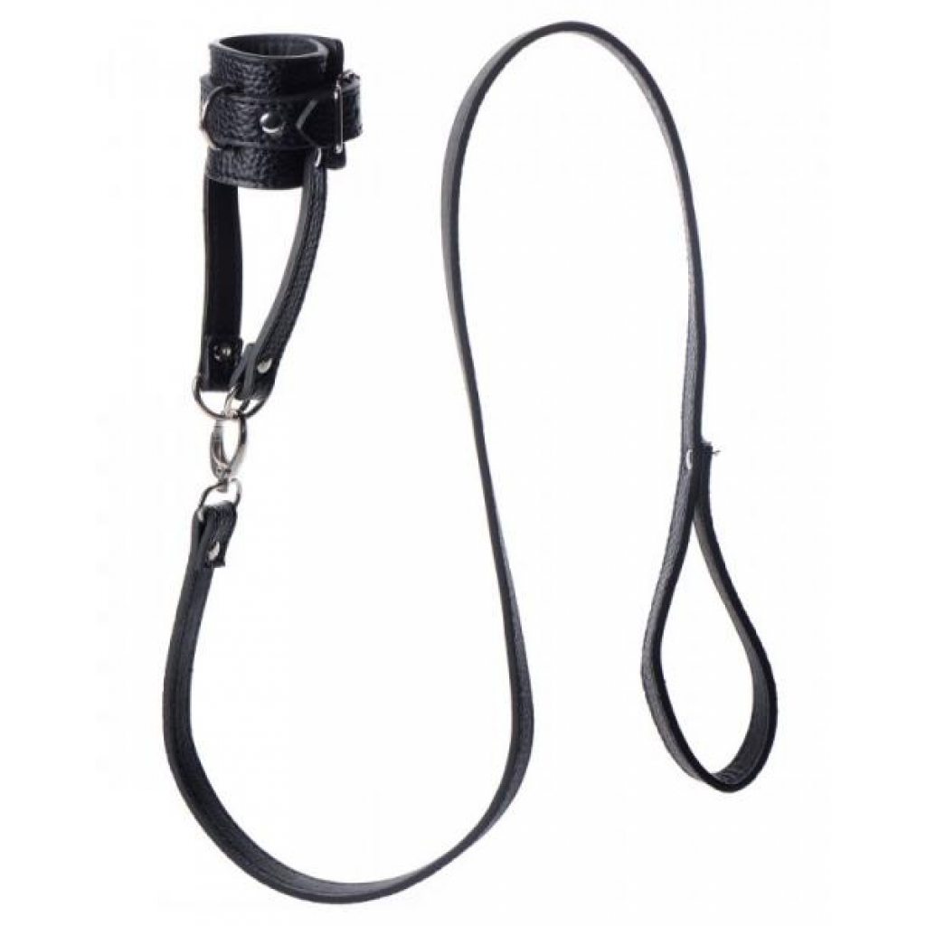 Ball Stretcher with Leash - Black Leather