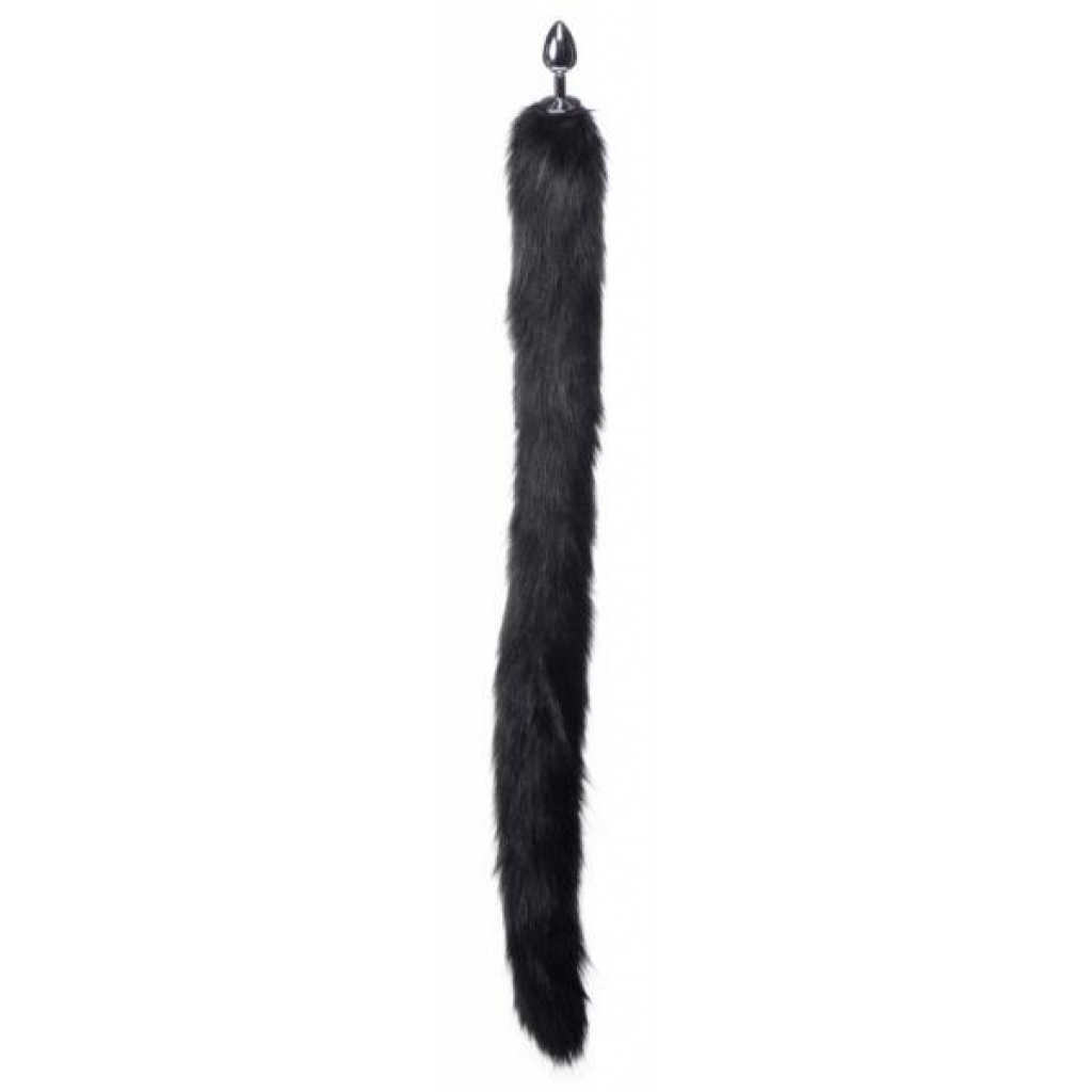 Extra Long Mink Tail Metal Anal Plug Black - Anal Plugs