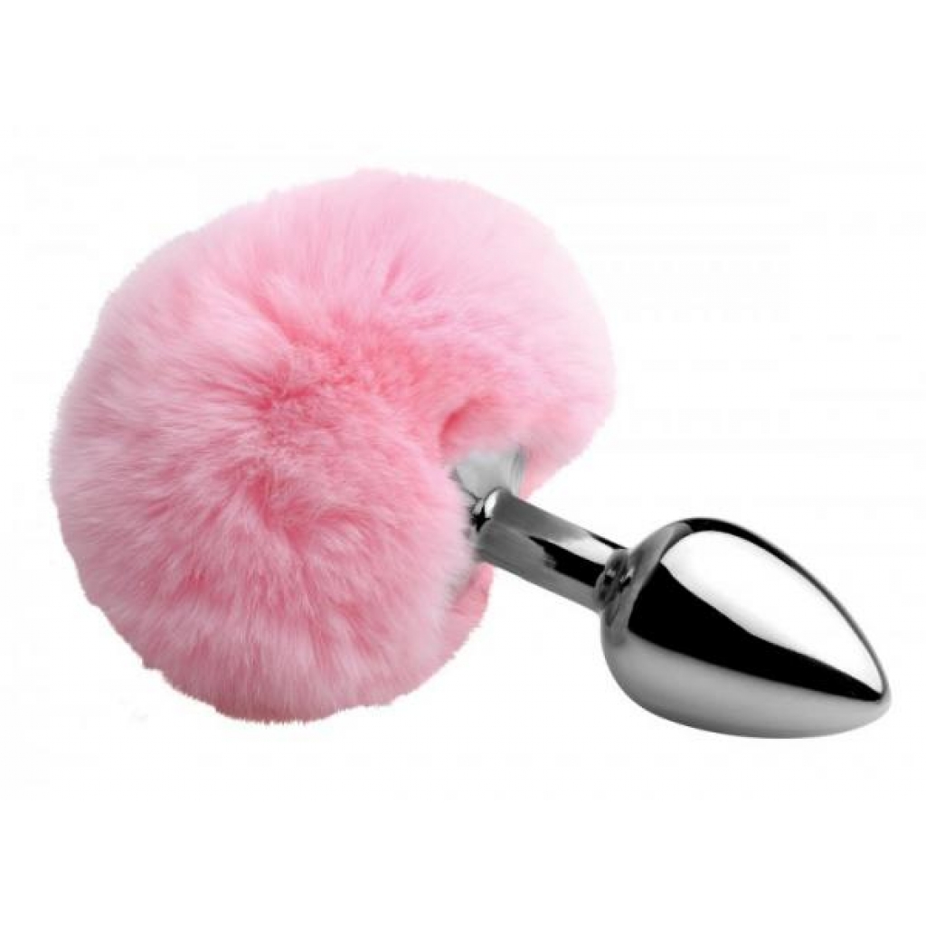 Fluffy Bunny Tail Anal Metal Butt Plug Pink - Anal Plugs