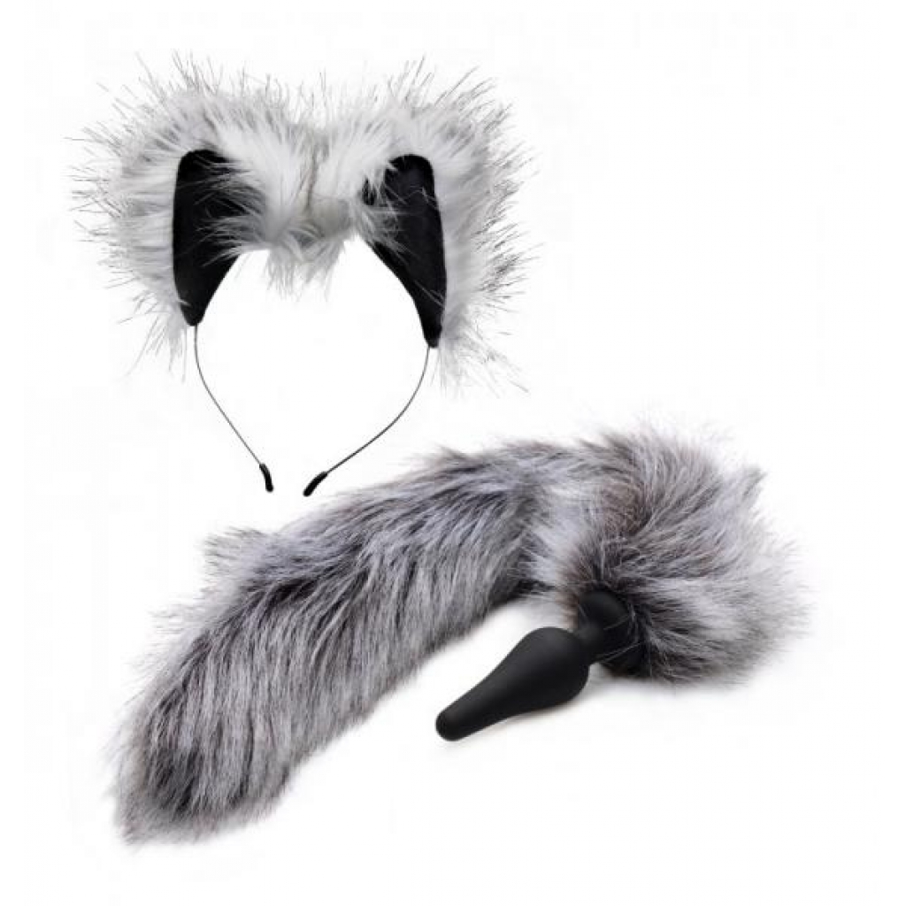 Tailz Grey Wolf Tail Anal Plug And Ears Set - Anal Plugs