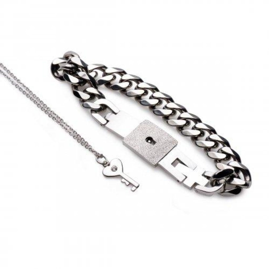 Chained Locking Bracelet and Key Necklace Couples Set