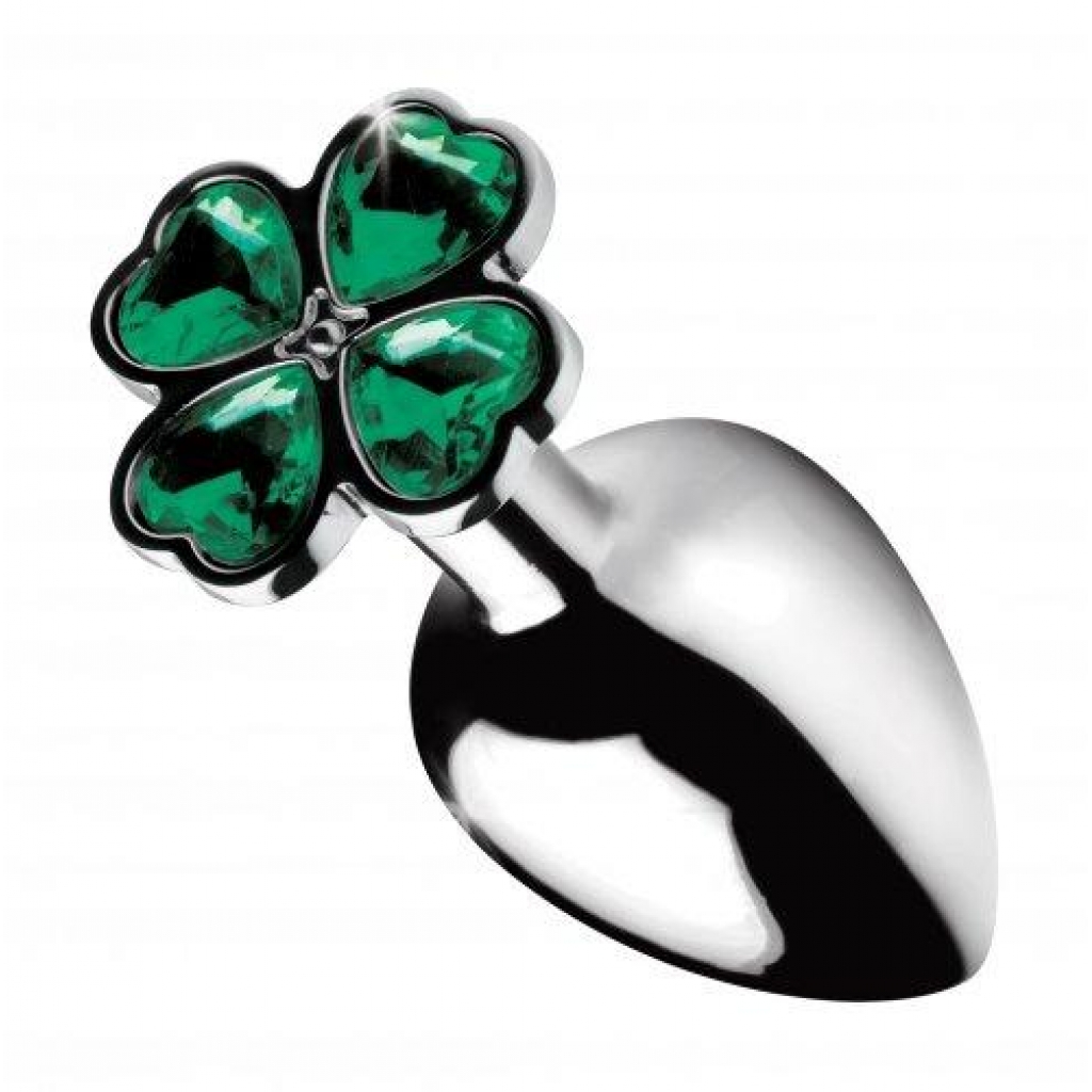 Booty Sparks Lucky Clover Gem Anal Plug Medium Silver - Anal Plugs