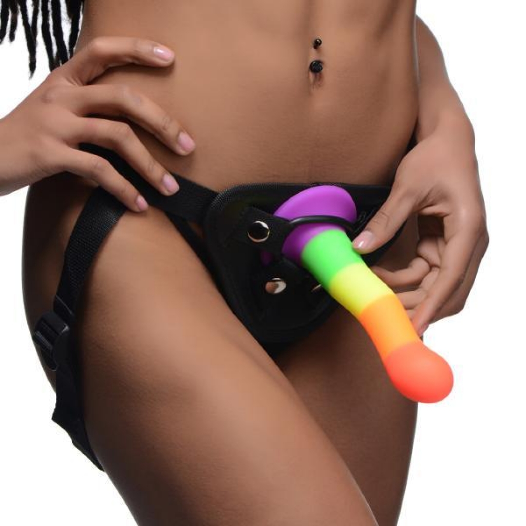 Proud Rainbow Silicone Dildo With Harness - Harness & Dong Sets