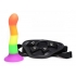 Proud Rainbow Silicone Dildo With Harness - Harness & Dong Sets