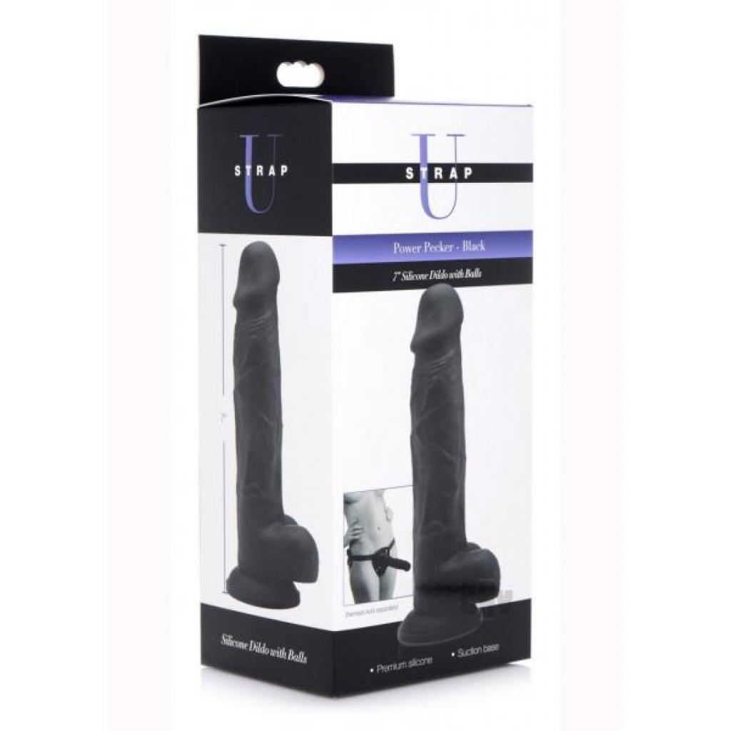 Strap U Silicone Dildo W/balls Black - Realistic