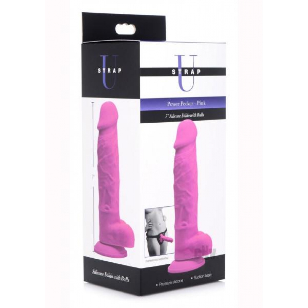 Strap U Silicone Dildo W/balls Pink - Realistic Dildos & Dongs