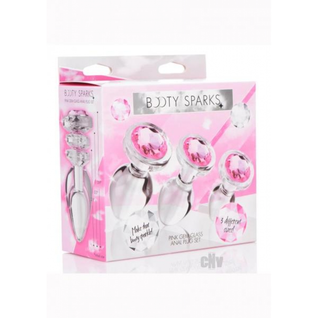 Booty Sparks Pink Gem Glass Plug Set - Anal Trainer Kits