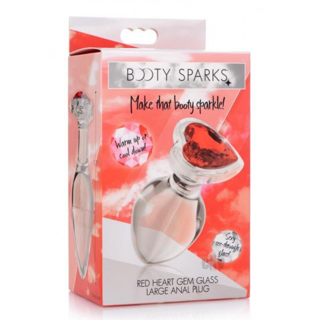 Booty Sparks Red Heart Gem Glass Plug Lg - Anal Plugs